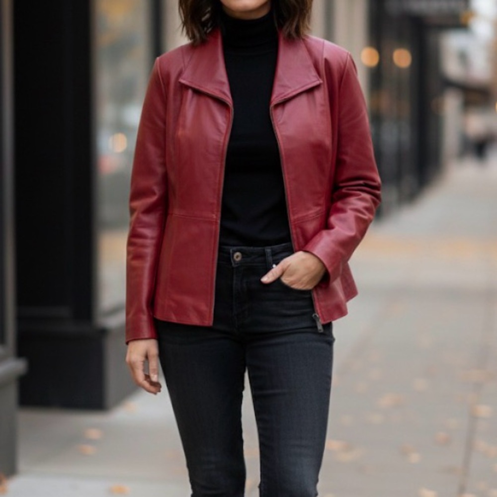 Bernardo Red Faux Leather Jacket Size M